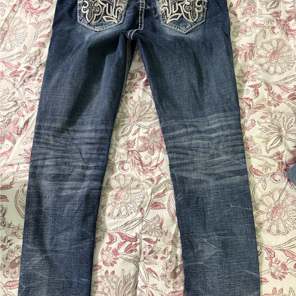 Rock Revival Blue Skinny Jeans with Decorative Stitching